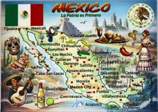 Mexico Graphic Map and Attractions Souvenir Fridge Magnet 2.5" X 3.5"