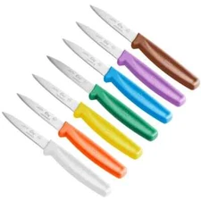  Choice 3 1/4" Colored Smooth Edge Paring Knife - 7/Pack