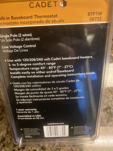 Cadet Elektro Fußleiste Thermostat Heizungssteuerung BTF1W weiß einpolig 08732 - Bild 2 von 2