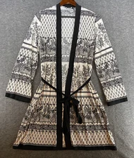 Studio Donatella Black & White Stretchy Knee Length Wrap Robe Women’s Size S/M