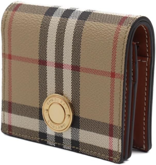 BURBERRY Bifold Wallet Small Gold Metal PVC Leather Check Pattern