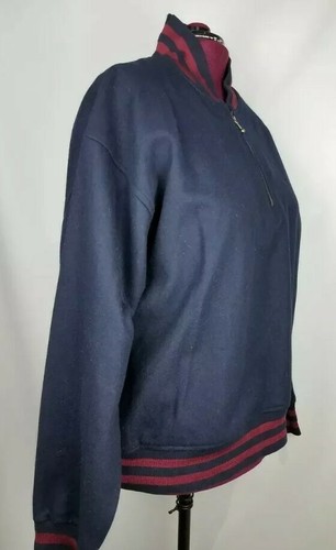 Fargo Clothing Supply Jacket Men's XL, Navy BurgundWool Blend 1/4 Zip Pullover - Picture 2 of 6