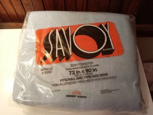 Vintage Savoy Blue Full Twin Blanket 72x90 Overedge Stitch Wards USA in Package - Picture 1 of 3