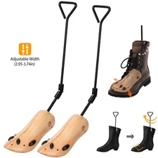 One Pair 2-way Wooden Boots Stretcher Adjustable Boot Widener for Men Women