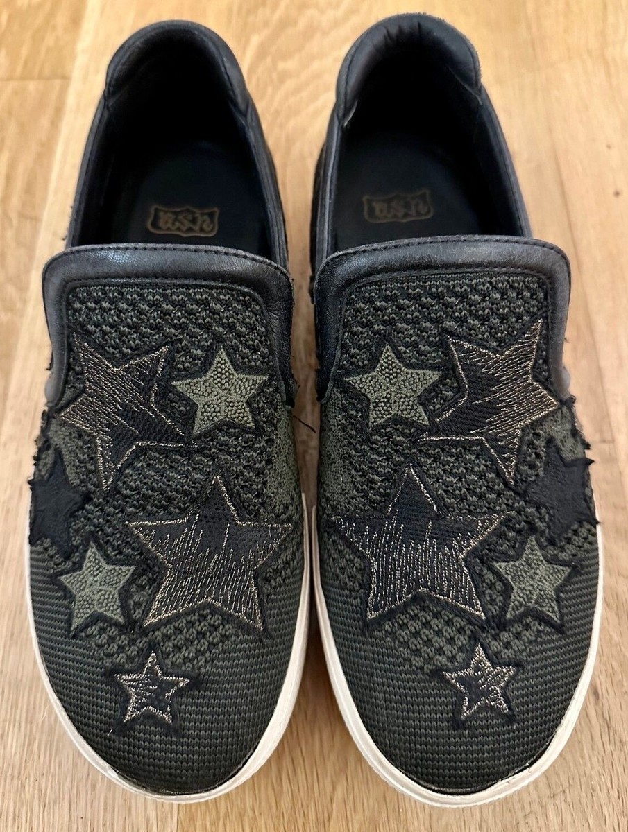 Womens ASH Size 38/8 EUC Slip On Platform Sneaker Green/Black