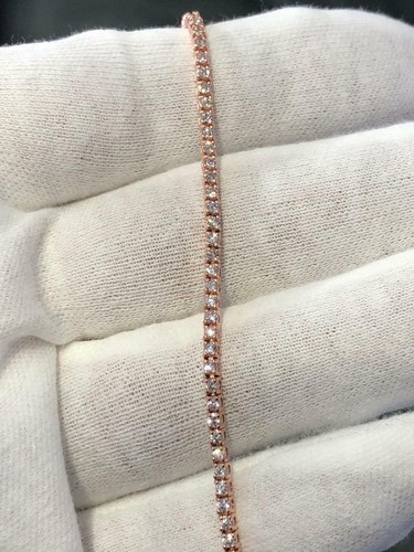 14k Rose Gold Natural Diamonds 2.28ct Classic Design Tennis Bracelet 7"L Gift - Picture 2 of 12