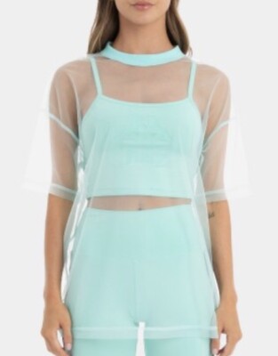 NWT Kappa x Juicy Couture Elena Mesh Tee w/ Attached Crop Top Mint Green S