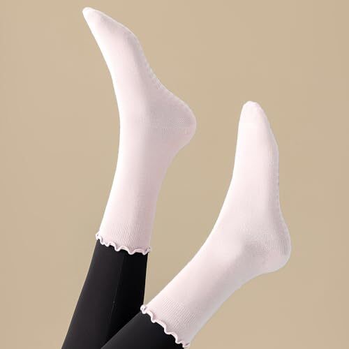 3 Pairs Pilates Socks with Grips Non-slip Ruffle Yoga Polycotton Socks Set 4 - Picture 4 of 4