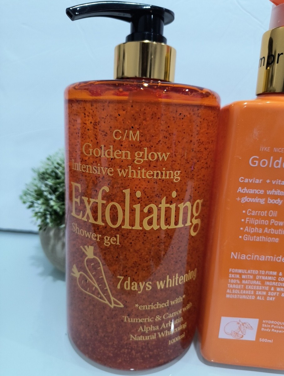 vita glow glutathione soap Golden Body Caviar + Vitamin C 500ml Lotion + 1000ml exfoliating shower Gel whiteningEnd Year