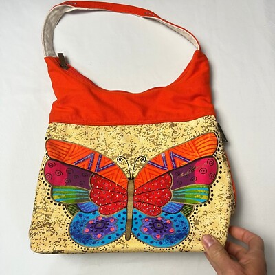 Laurel Burch Flutterbyes Butterfly Hobo Bag Colorful Shoulder Bag Zip Top Purse