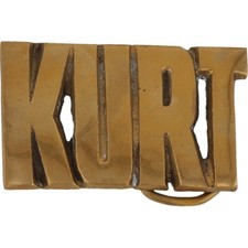 New Brass Kurt Kurtis Name Tag Hippie Western 1970s NOS Vintage Belt Buckle