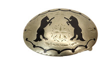 Vintage Hand Made Oval Horse Inlay Western Belt Buckle