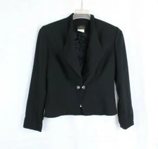 Linda Lundstrom Women's Black Blazer With Crystal Button Jacket Size 6