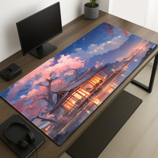Japanese Gaming Desk Mat, Cherry Blossom Mouse pad, Sakura Scenery Desk Pad