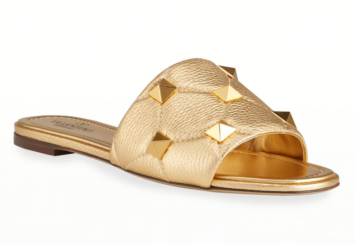 VALENTINO【関税込み】Roman Stud キルティング ミュール Valentino Rockstud Roman Stud Metallic Gold Leather Quilted