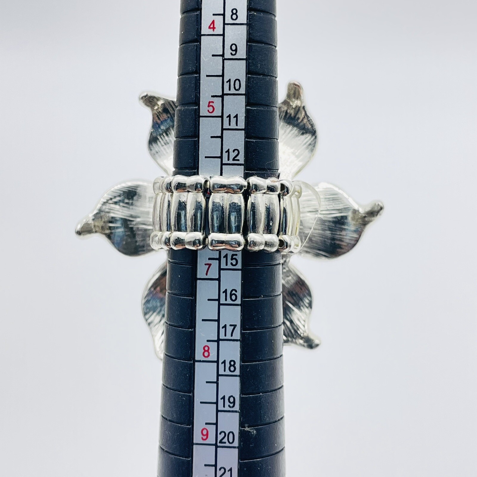 Pink Rhinestone Flower Statement Ring Silver Tone… - image 4