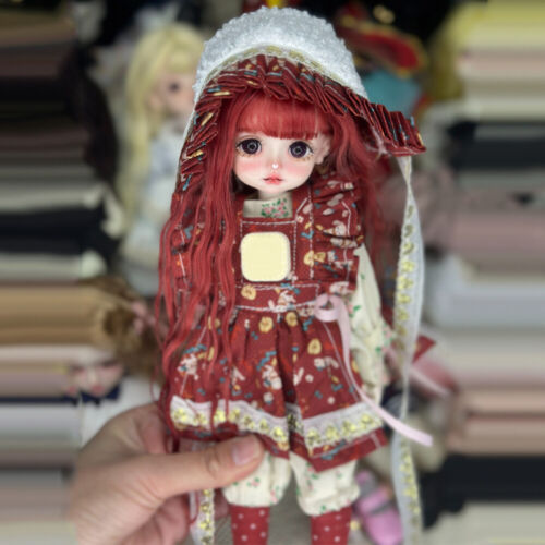 28cm Height Pretty Girl Doll Toy Long Red Hair Wig Lifelike Face Makeup Finished - Picture 1 of 4