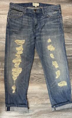 CURRENT/ELLIOT THE BOYFRIEND TATTERED DESTROY DENIM JEANS CROPPED SIZE 27 NWOT
