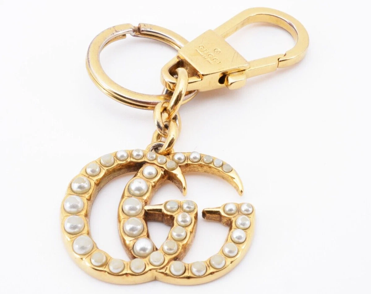 Authentic GUCCI GG Marmont Double G Pearl Key ring holder chain