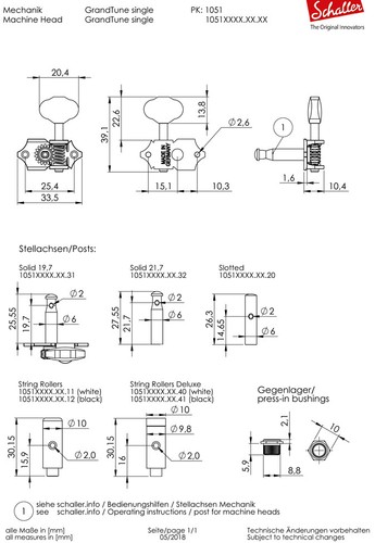 Schaller Germany 3x3 GOLD Grand Tune Tuners Tuning Keys with Butterbean Buttons - Picture 4 of 4