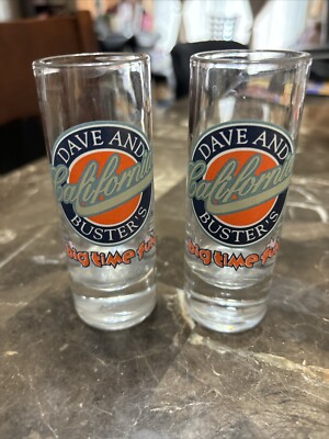 California Dave & Buster's Shot Glass Lot Of 2, 4'' Tall