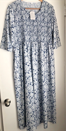 Made with❤️ women's dress white-blue floral pullover 1/3 sleeve NWT size XLarge