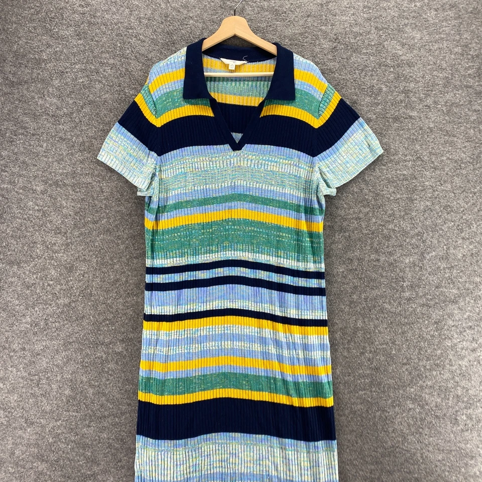 Terra & Sky Dress Women 2X Plus Blue Striped Maxi Long Knit Short Sleeve - Image 3 of 4