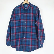 VTG Men Pendelton Virgin Wool Plaid Button Up Shirt Flannel Large Made in USA