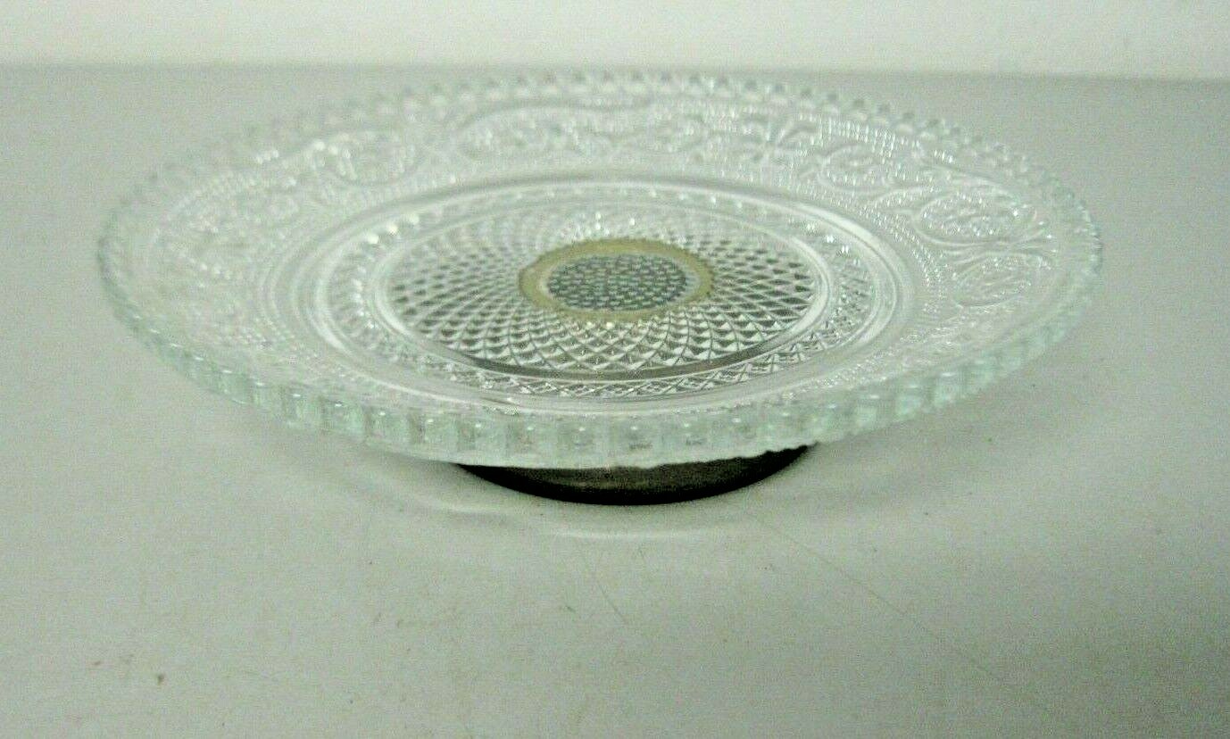 Vintage Sandwich Glass Footed Candle Holder Tray