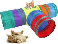 Foldable Rainbow Cat Tunnel for Indoor Cats Interactive, Rabbit Tunnel Pet Toys