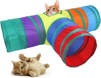 Foldable Rainbow Cat Tunnel for Indoor Cats Interactive, Rabbit Tunnel Pet Toys