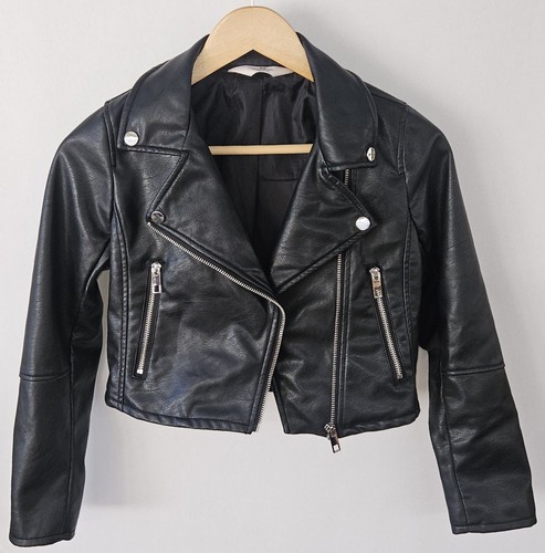 Girls H&M Faux Leather Biker Jacket Black, Size 12