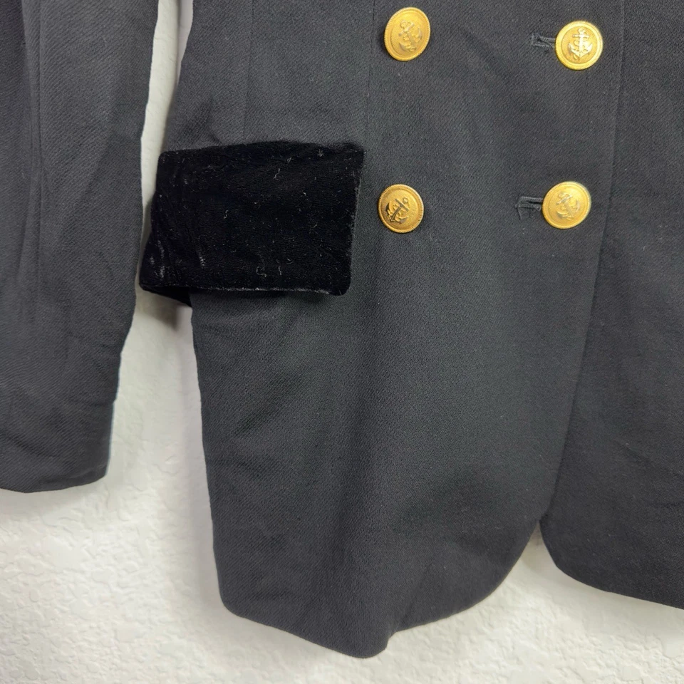 Blazer DKNY Mujer 8 Negro Lana Dorado Botón Terciopelo Cuello Militar De Colección Preppy Foto 4 de 4