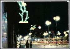 Vintage 1967 Warsaw Plac Konstytucji Night City Neon Lights Posted Postcard K045