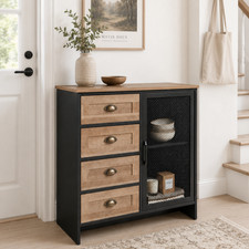 Rustic Oak Finish Storage Sideboard Cabinet 4 Drawers and 1 Door Console Table