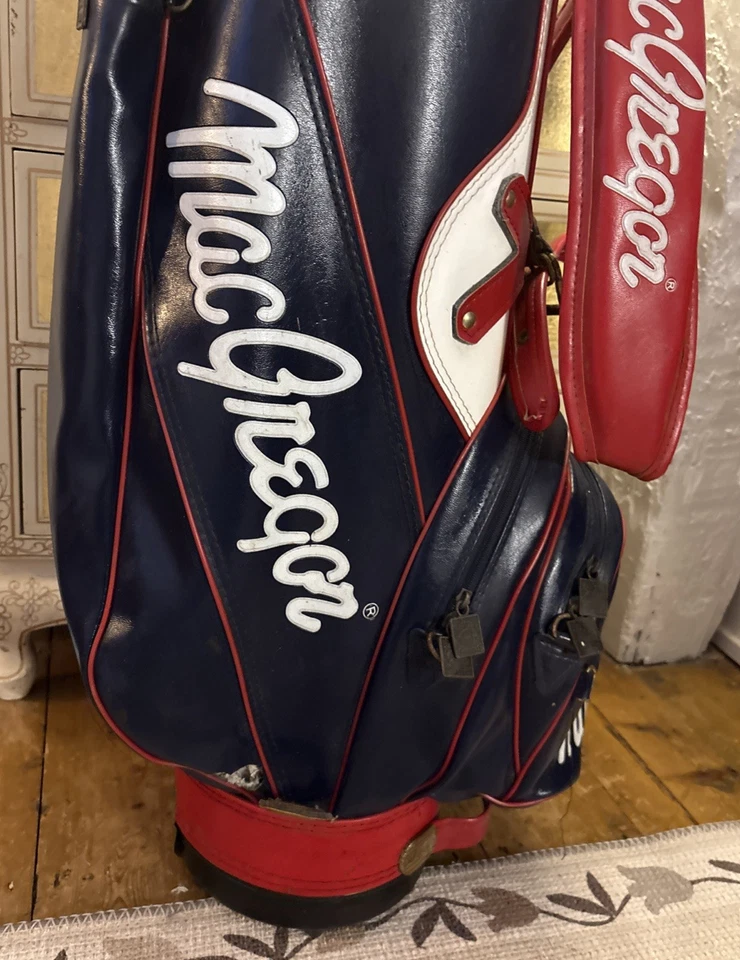 Sac de golf vintage MacGregor diviseur 14 voies vinyle cuir rouge blanc bleu - Photo 2/4