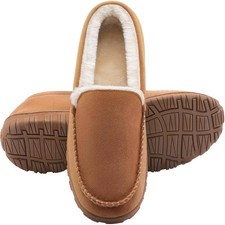 Men's Beige Soft Plush Memory Foam Warm Indoor Outdoor House Slippers Size 10
