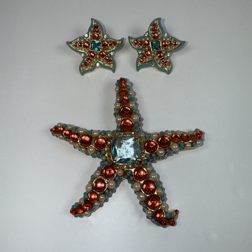 Vintage Signed KENNETH J LANE KJL Avon Rhinestone STARFISH Brooch & Earrings - Picture 2 of 7