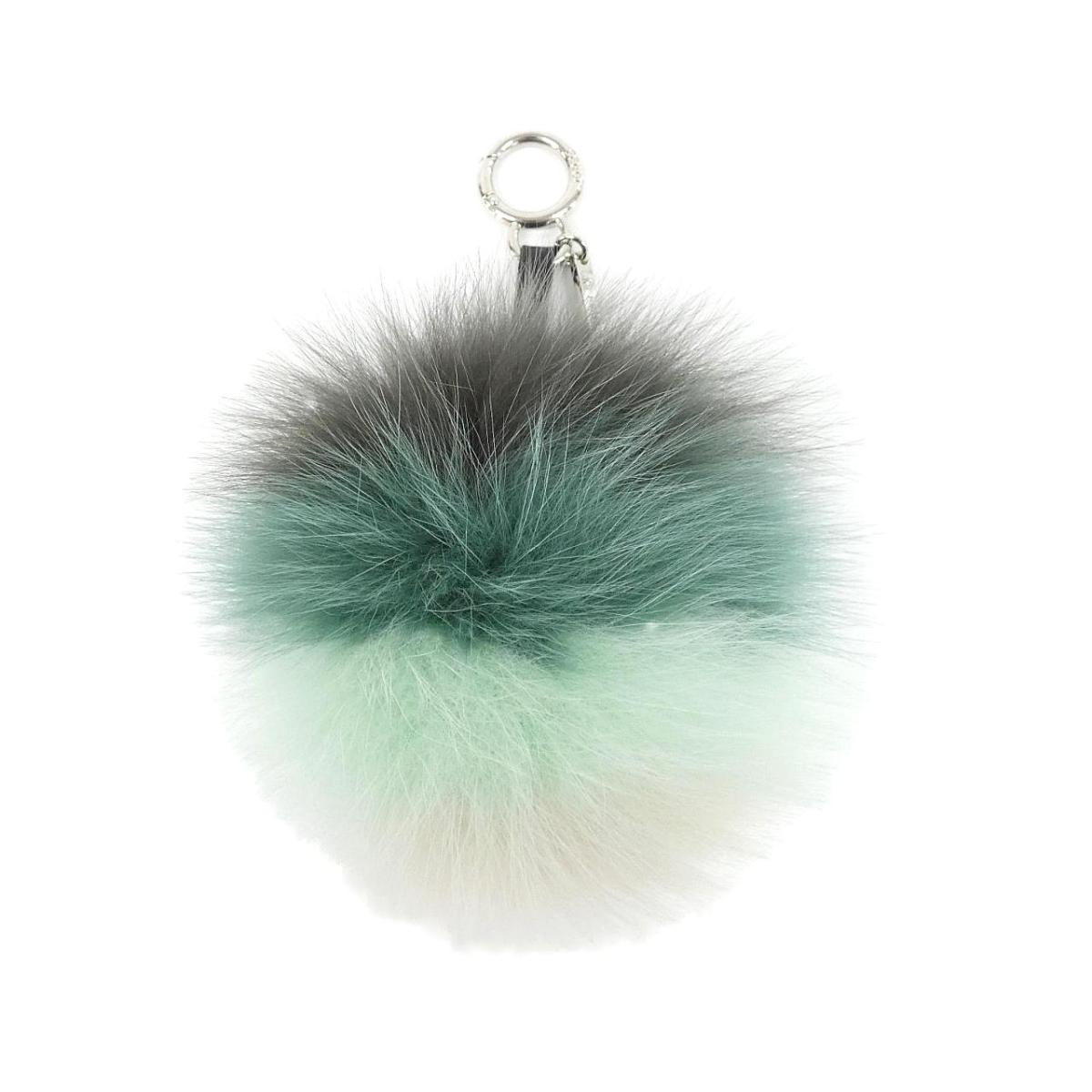 Fendi Fur Bag Charm Women Green Multi Silver Excellent 20cm Accessories