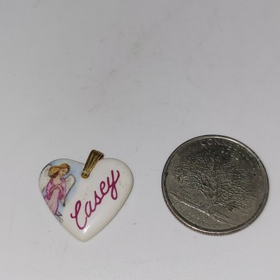 Casey Heart Shaped Kiln Fired Porcelain Metal Bail Pendant ~ Angel graphic