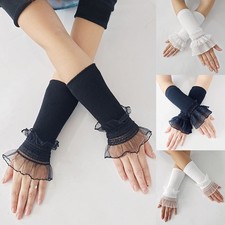 Lace Arm Sleeves Long Gloves knitted Patchwork Autumn Winter Women WarmYarn