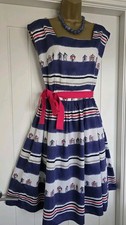 Vintage 1950s Rockabilly Style LAURA ASHLEY Cotton Tea Dress Size 10