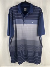 Men's Callaway Opti Dri Cooling Golf Polo Navy Blue Stripped Size M Short Sleeve