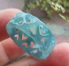 Video Certified Green Natural A Jadeite Jade Heart Circle Ring NO. 9  418779