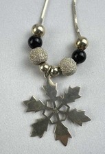 925 Silver Snowflake Pendant Necklace Herringbone Chain Beaded 20"