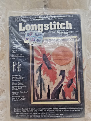Kelly's 1981 Longstitch Kit Vintage SUNFLOWERS Swan John REcker Needlepoint NOS