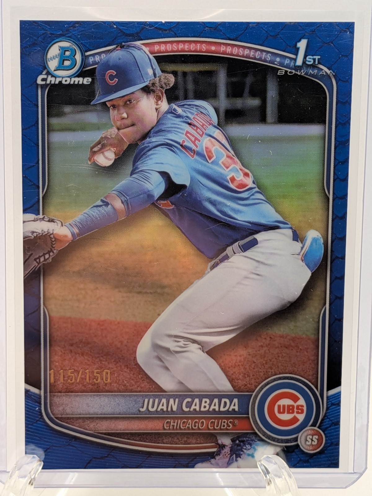 JUAN CABADA 2025 BOWMAN CHROME 1ST BLUE REPTILIAN CUBS /150 Q4060
