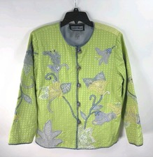 Indigo Moon Jacket Women's M Art To Wear Green Embroidered Blazer