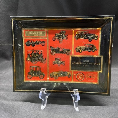 Vintage,  AutoMobiles Through The Years  Glass Tray. Circa 1960 s  sales Sample 
