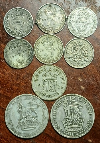 Great Britain 9pc Silver Coin Lot Combined Melt Value .4214asw *.99c No ...